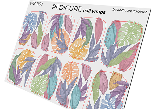 Pedicure Large leaves. Pastel. Large. Nail wrap WB-960