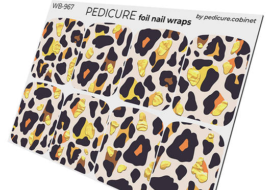 Pedicure Leo large. Brown orange yellow. Foil gold. Large. Nail wrap WB-967