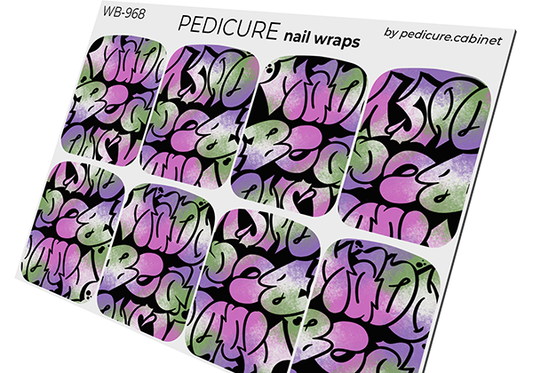 Pedicure Graffiti. Khaki purple. Large. Nail wrap WB-968