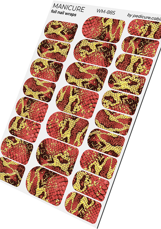 Manicure Python. Red. Foil gold. Nail wrap WM-885