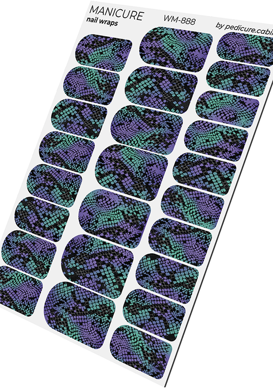 Manicure Reptile. Green purple. Nail wrap WM-888