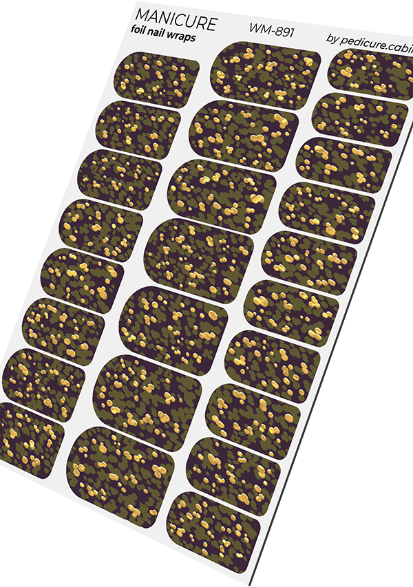 Manicure Khaki stains. Foil gold. Nail wrap WM-891