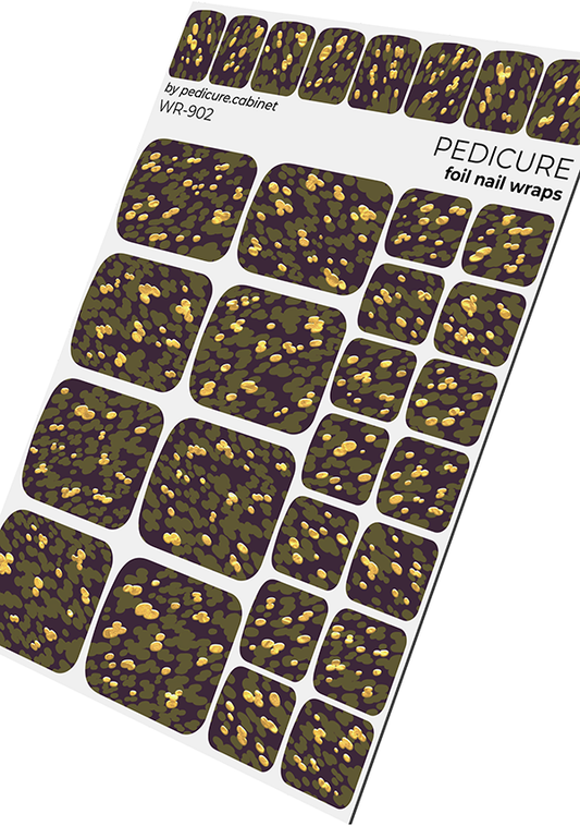 Pedicure Khaki stains. Foil gold. Nail wrap WR-902