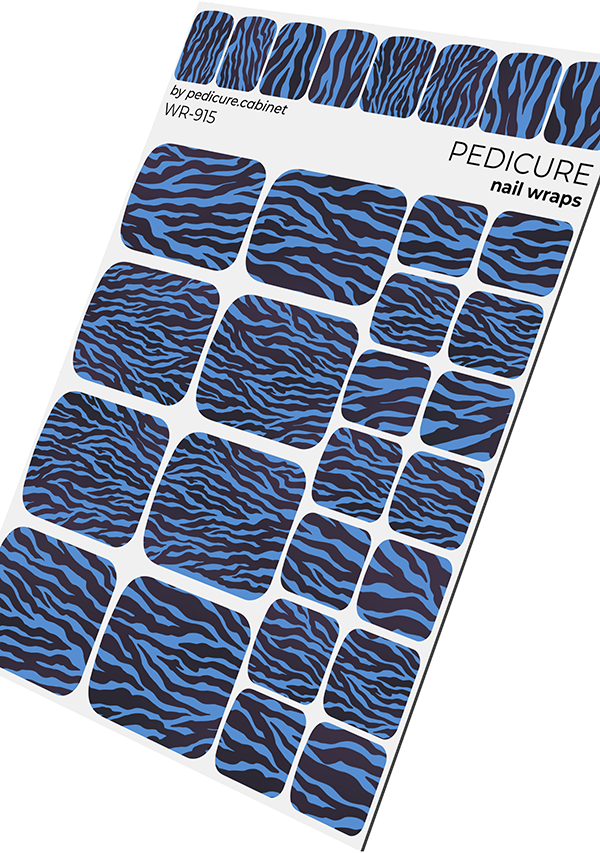 Pedicure Zebra. Blue. Nail wrap WR-915