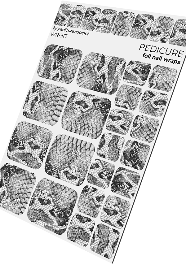 Pedicure Python. Grey. Foil silver. Nail wrap WR-917