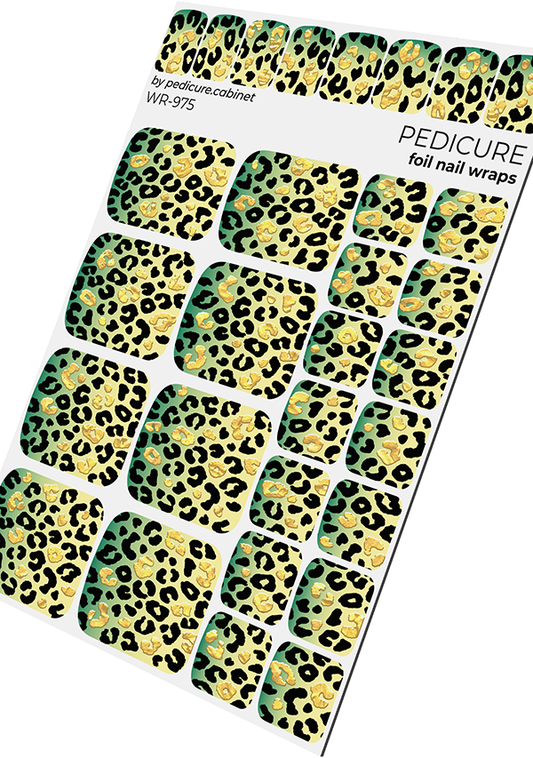 Pedicure Leo gradient. Green yellow. Foil gold. Nail wrap WR-975