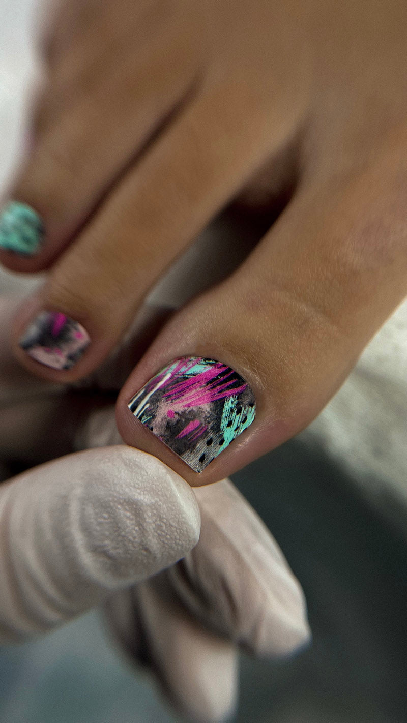 Pedicure Abstraction. Pink mint with black. Nail wrap WR-976