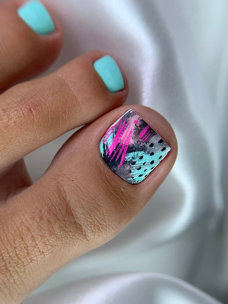 Pedicure Abstraction. Pink mint with black. Nail wrap WR-976