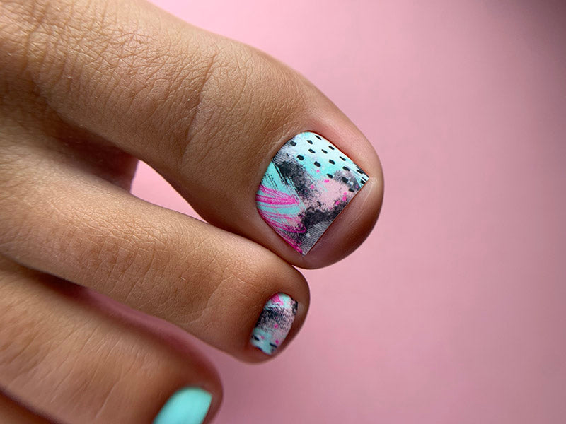 Pedicure Abstraction. Pink mint with black. Nail wrap WR-976