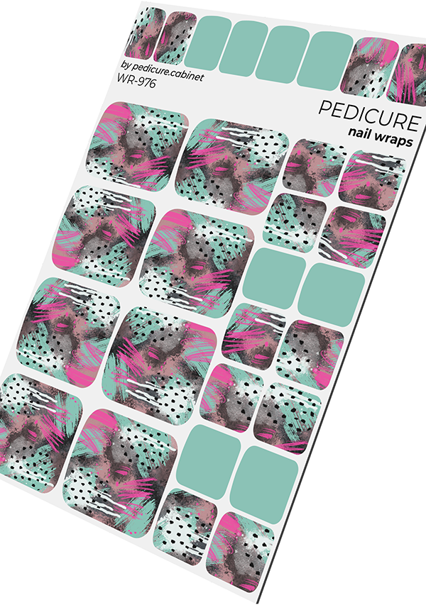 Pedicure Abstraction. Pink mint with black. Nail wrap WR-976