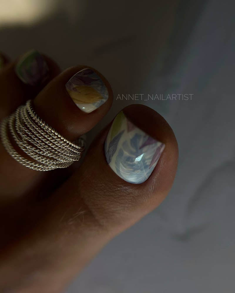 Pedicure Large leaves. Pastel. Nail wrap WR-977