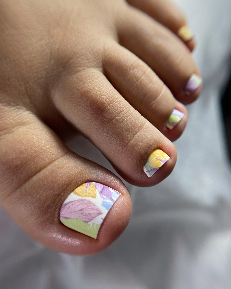 Pedicure Large leaves. Pastel. Nail wrap WR-977