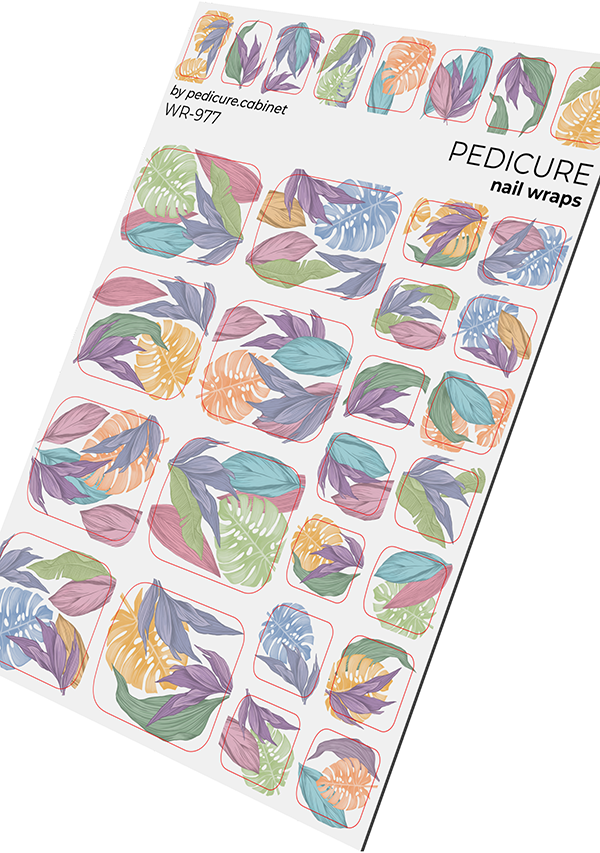 Pedicure Large leaves. Pastel. Nail wrap WR-977