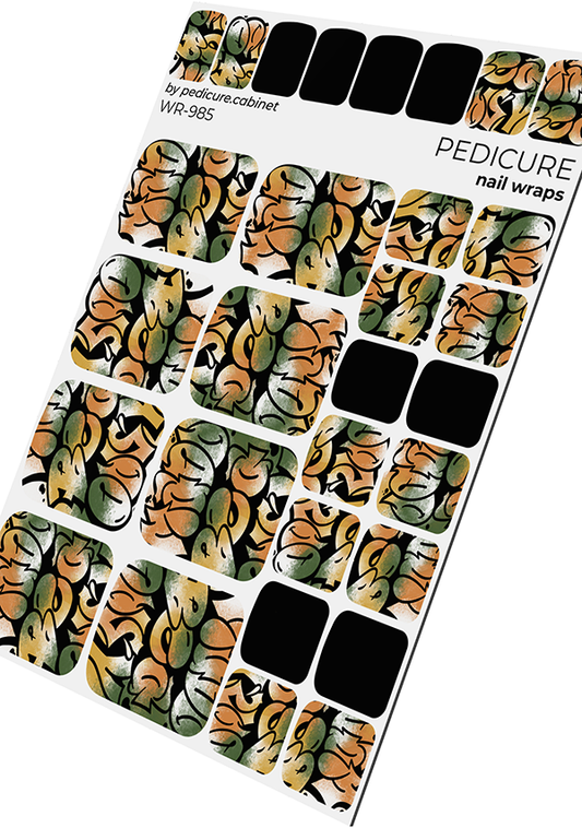 Pedicure Graffiti. Khaki orange. Nail wrap WR-985