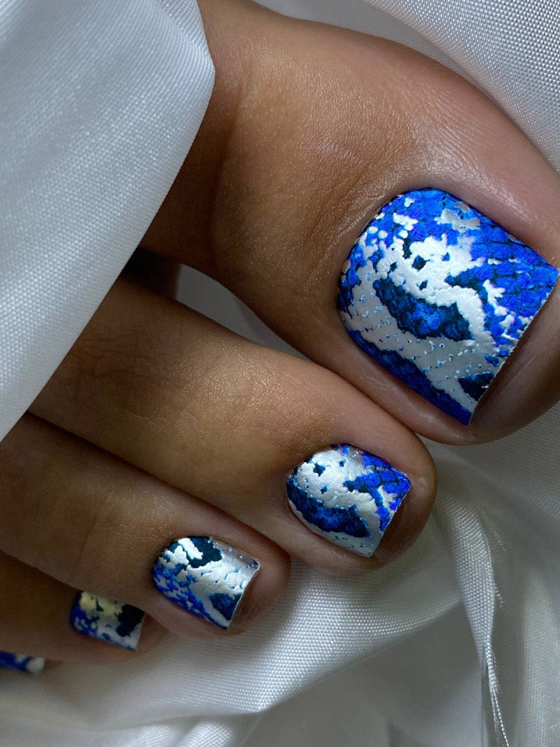 Pedicure Python. Blue. Foil silver. Nail wrap WR-992