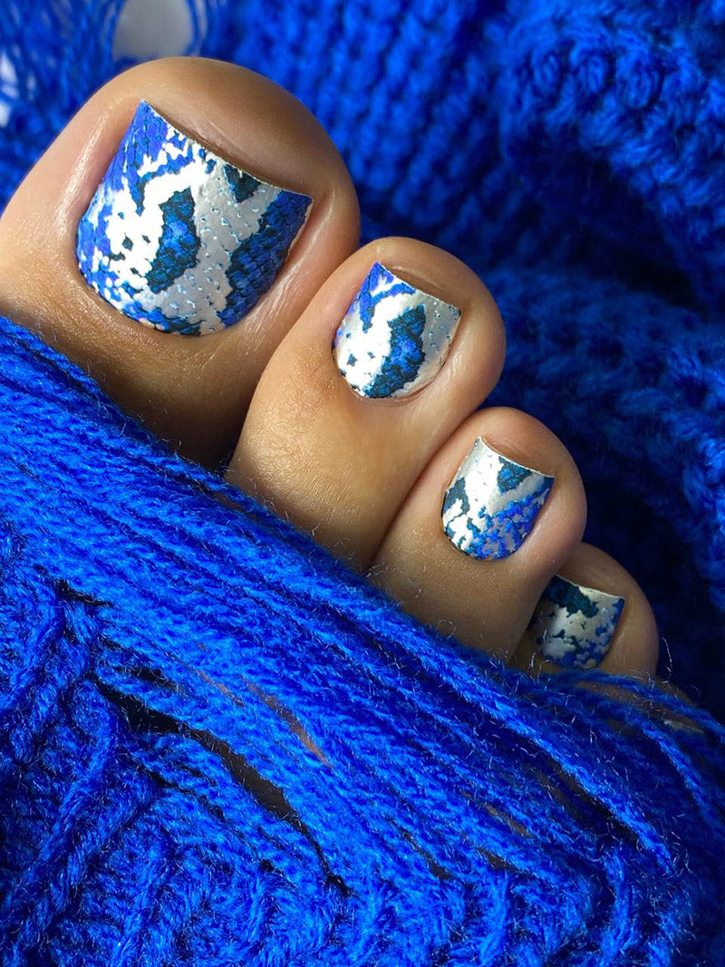 Pedicure Python. Blue. Foil silver. Nail wrap WR-992